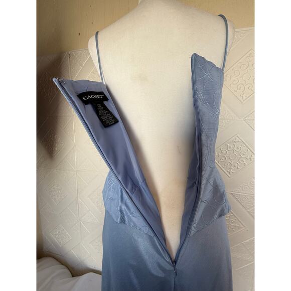 CACHET Formal Dress Size 6 light blue speghetti straps beads on top Lined - Picture 3 of 14